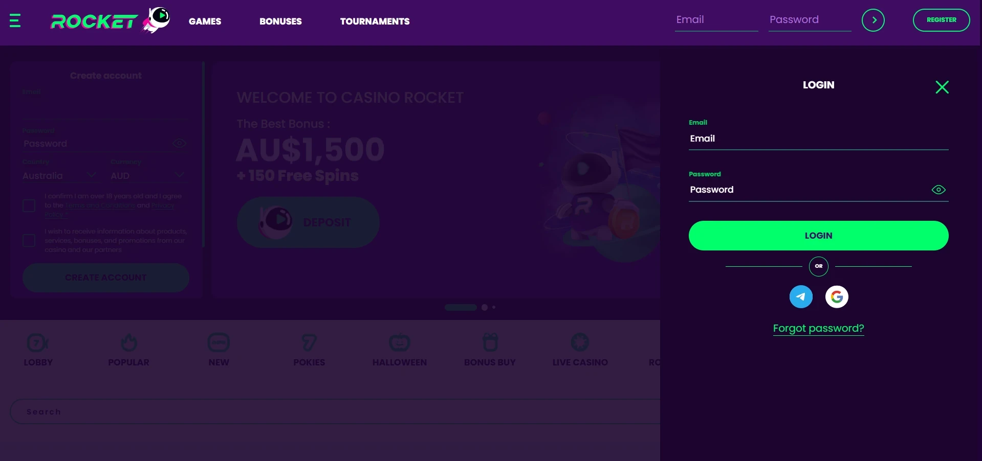 Rocket login form